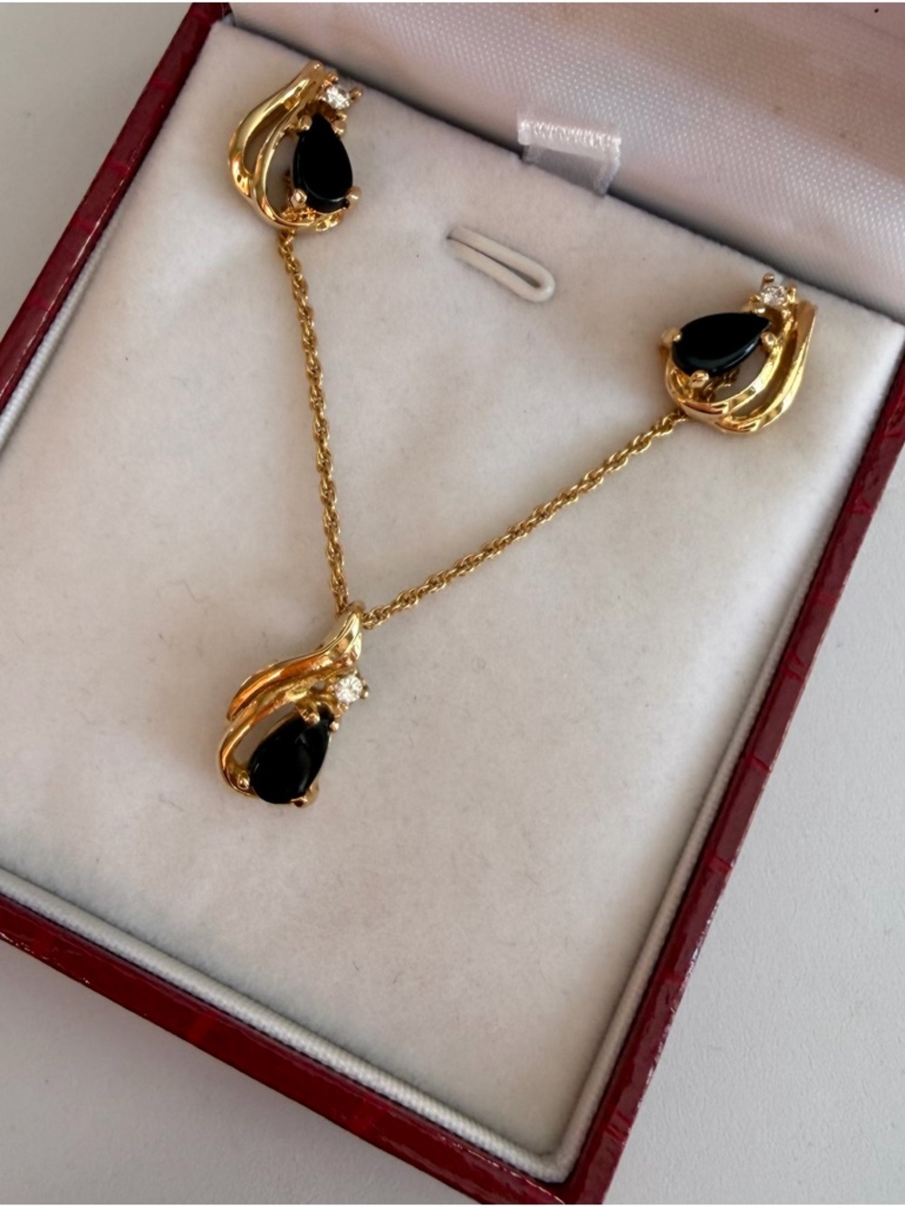 18k Gold Plated synthetic sapphires Teardrop Pendant Necklace and Earrings Set